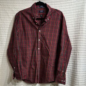 Izod Men's Slim Fit Plaid Red and Black Button Down Shirt Size 34/35